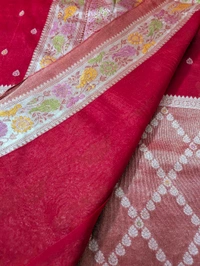 Pure Designer Manipuri Tusser Tissue  - red