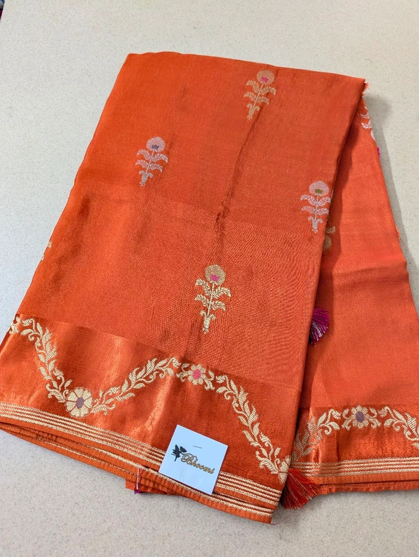 Pure Dola With Mushru Border  - Orange