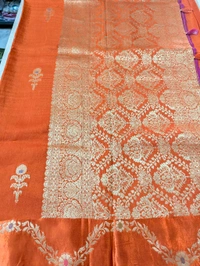 Pure Dola With Mushru Border  - Orange