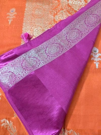Pure Dola With Mushru Border  - Orange