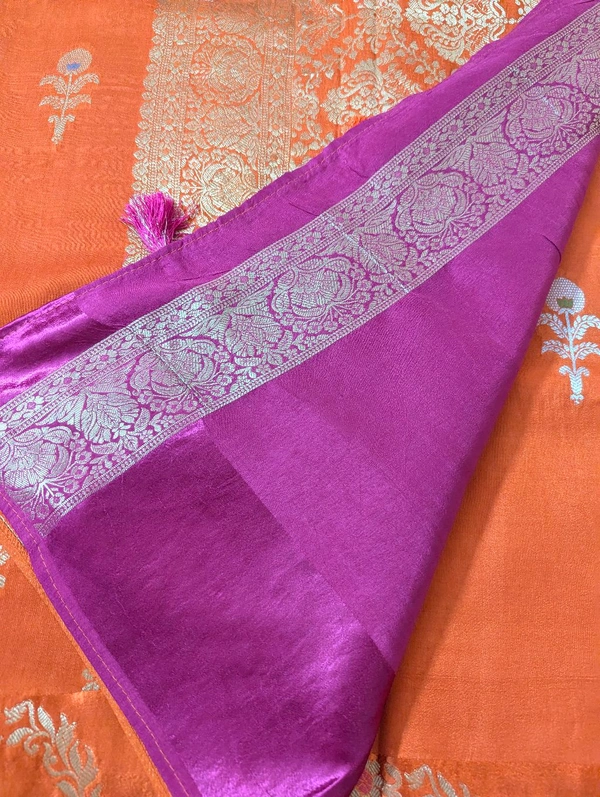 Pure Dola With Mushru Border  - Orange