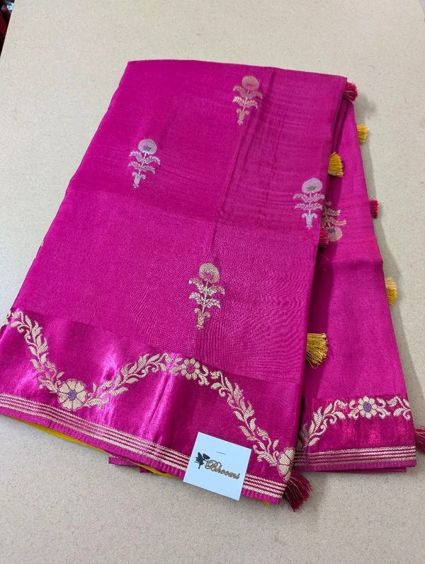 Pure Dola With Mushru Border  - pink