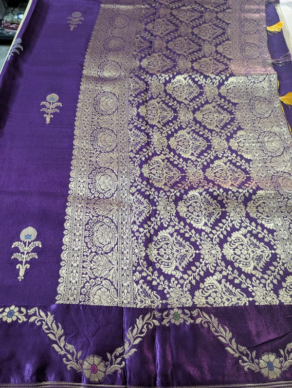 Pure Dola With Mushru Border  - Purple