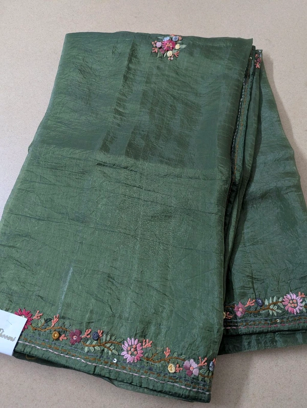 Pure Soft Crush With Handwork  - green