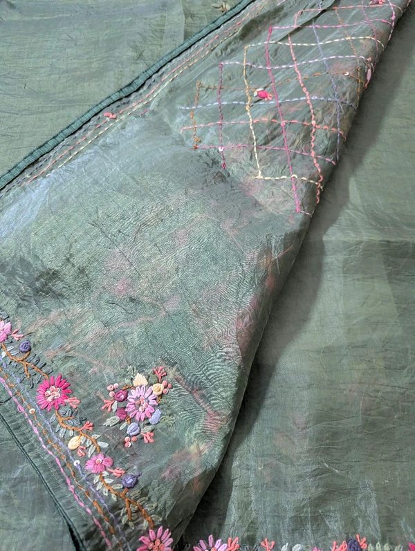 Pure Soft Crush With Handwork  - green