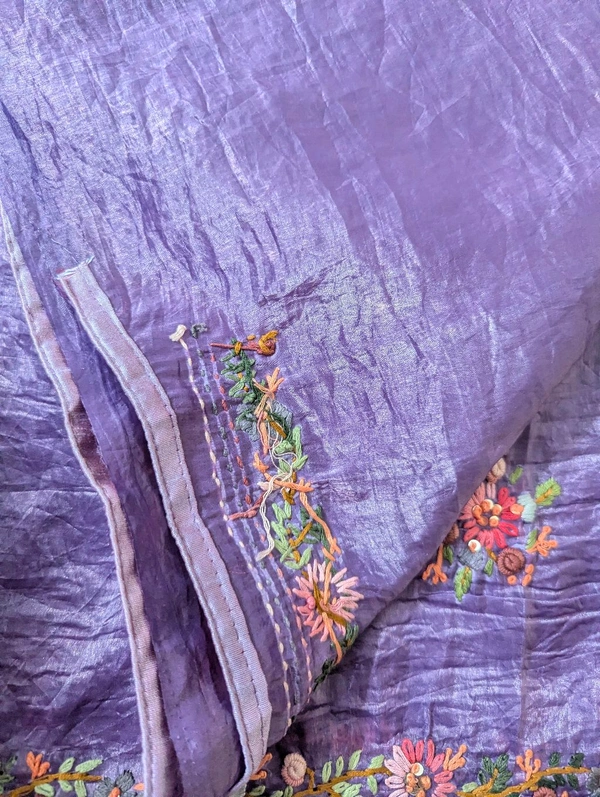 Pure Soft Crush With Handwork  - Electric Violet