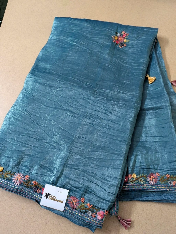 Pure Soft Crush With Handwork  - sky blue