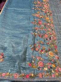 Pure Soft Crush With Handwork  - sky blue