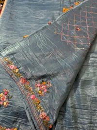 Pure Soft Crush With Handwork  - sky blue