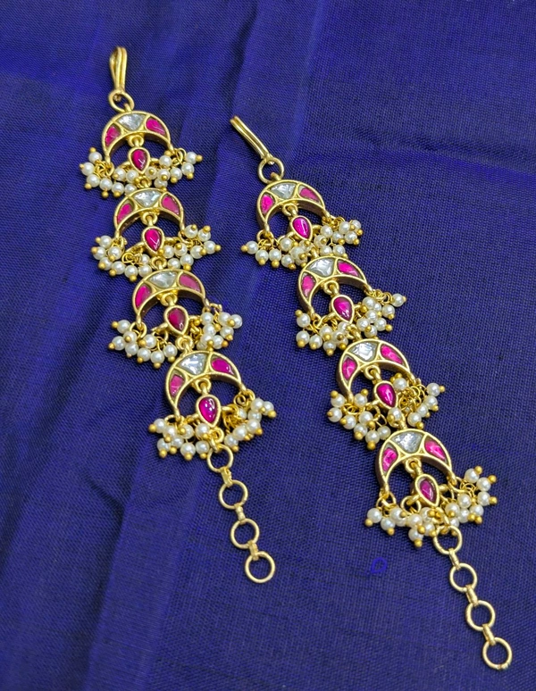 Designer Jadua Kundan Ear Chains  - Vz