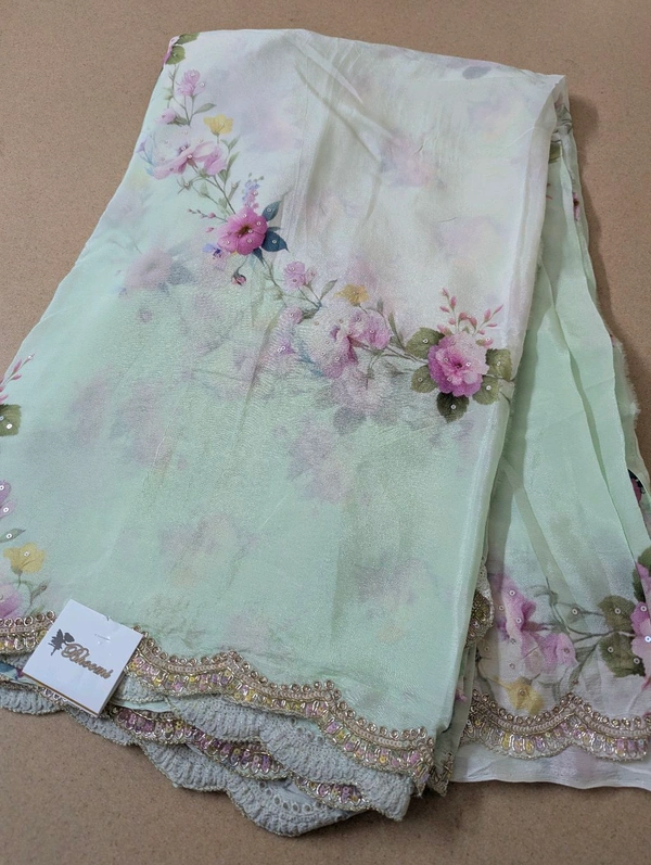 Pure Designer Chiffon With Handwork  - green