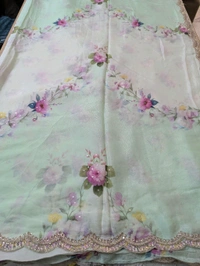 Pure Designer Chiffon With Handwork  - green