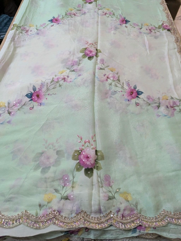 Pure Designer Chiffon With Handwork  - green