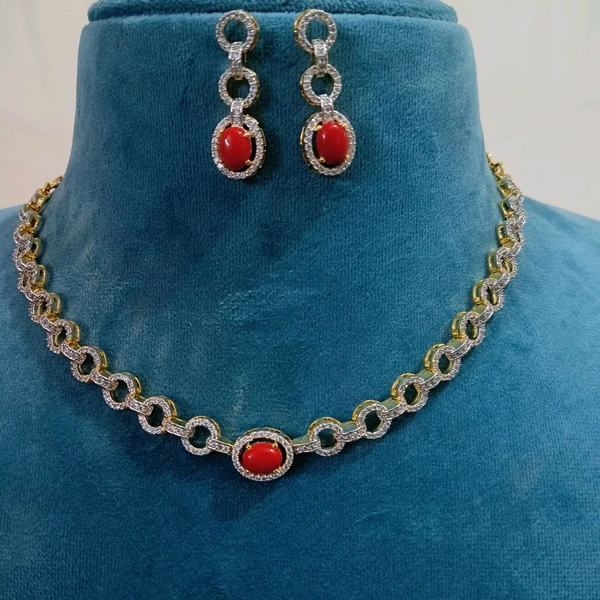 Diamond Copy Neck Set  - HD, coral