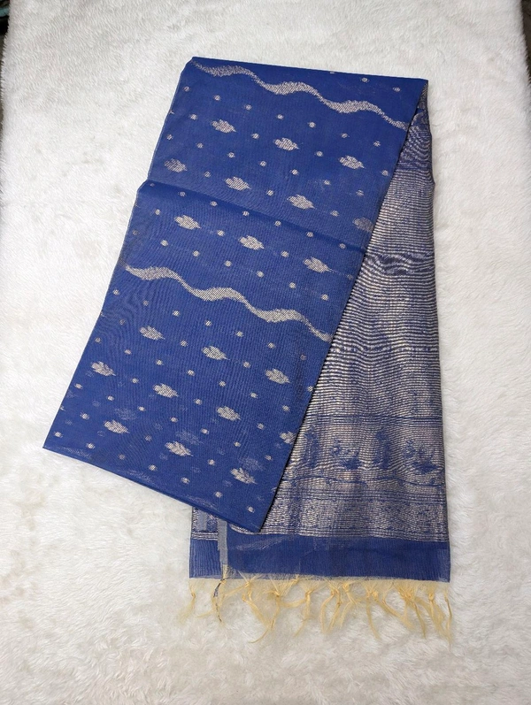 Beautiful Soft Chanderi  - Blue Marguerite