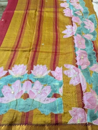 Pure Handloom Mangalagiri  Pattu Appliqve Work  - Pink Lace 1