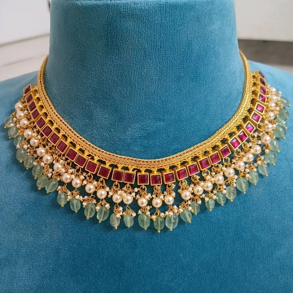 Jadua Kundan Neckset With Real Beads - ruby, HD