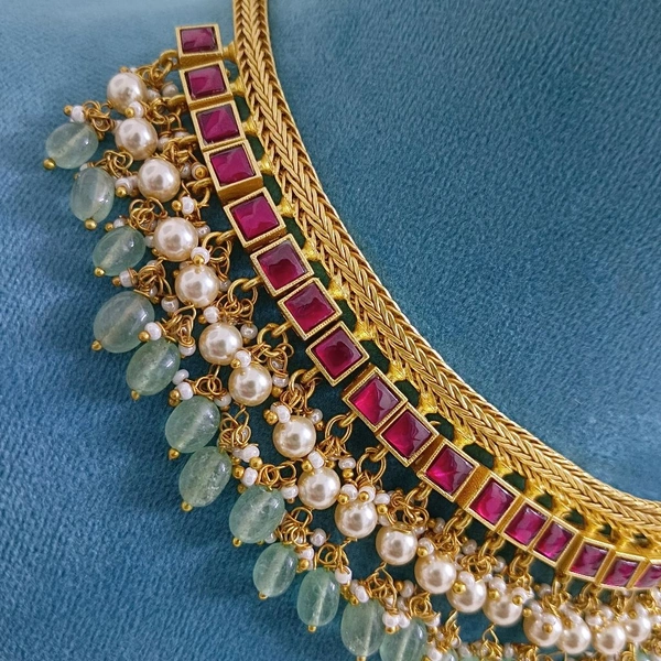 Jadua Kundan Neckset With Real Beads - ruby, HD