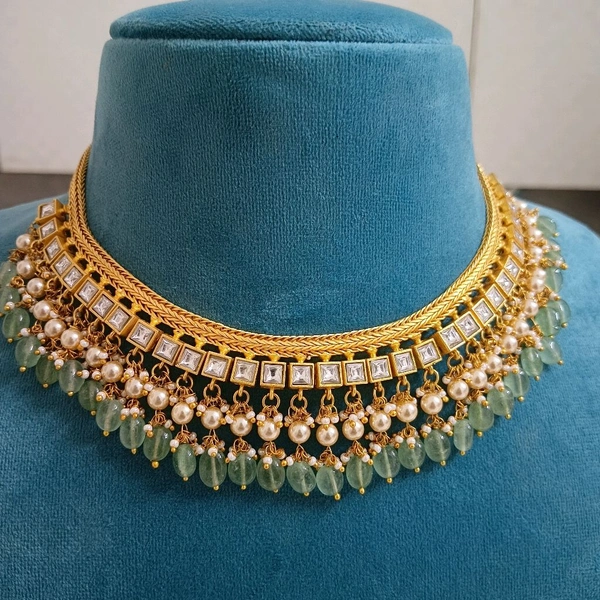 Jadua Kundan Neckset With Real Beads - White, HD