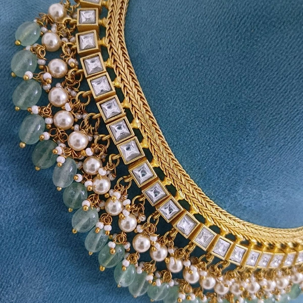 Jadua Kundan Neckset With Real Beads - White, HD