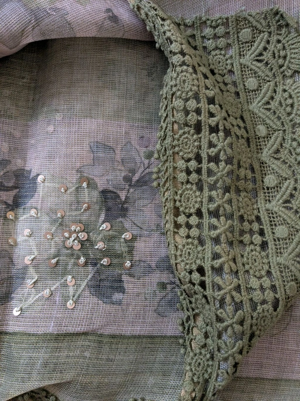 Designer Lenin Block With Hand Work  - green, VZ