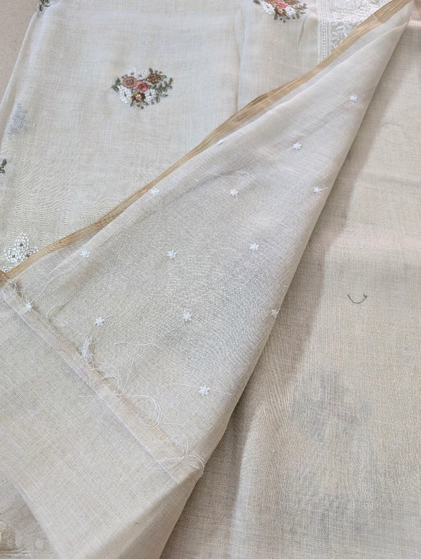 Designer Lenin With Embroidery  - Baja White 1, VZ