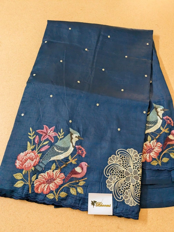 Designer Silk Embroidery  - Dark Blue, VZ
