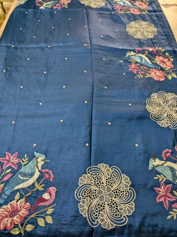 Designer Silk Embroidery  - Dark Blue, VZ