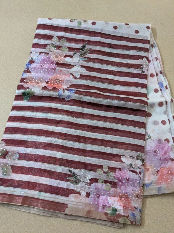 Designer Soft Organza Hand Work  - Maroon, VZ