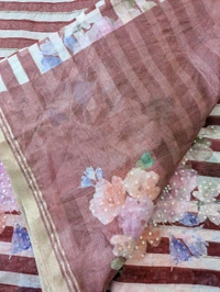 Designer Soft Organza Hand Work  - Maroon, VZ