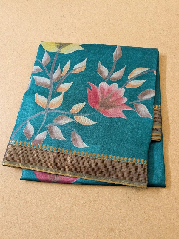 Pure Designer Handloom Tusser Hand Paint  - sky blue, VZ