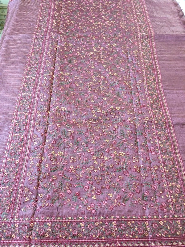 Pure Handloom Tusser Designer  - Solid Pink, VZ