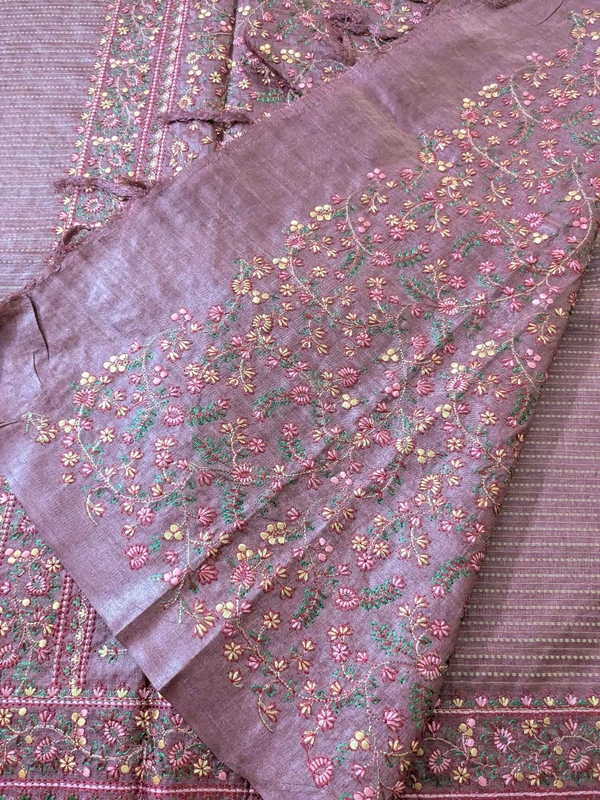 Pure Handloom Tusser Designer  - Solid Pink, VZ