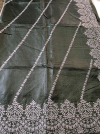 Pure Handloom Tusser Pita Work Designer  - green, VZ