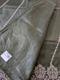 Pure Handloom Tusser Pita Work Designer  - green, VZ
