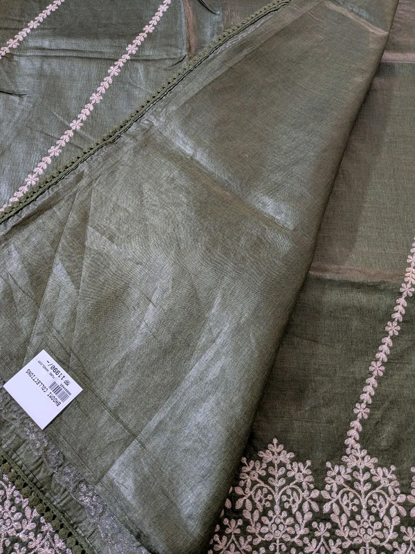 Pure Handloom Tusser Pita Work Designer  - green, VZ