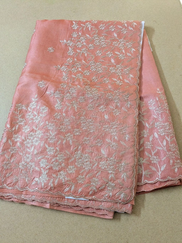 Pure Handloom Designer Tusser Pita Work - orange, VZ