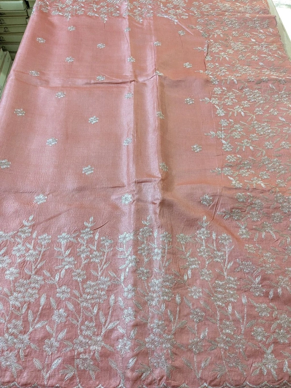 Pure Handloom Designer Tusser Pita Work - orange, VZ