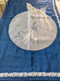 Pure Manipuri Silk Designer  - Dark Blue, VZ