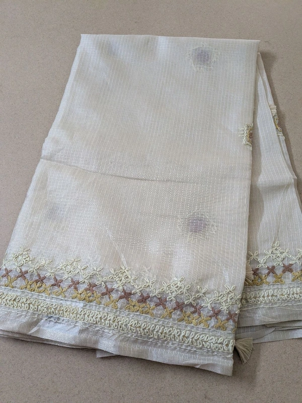 Designer Silk Kota With Hand Work  - Baja White, VZ