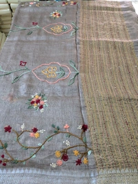 Pure Handloom Silk Lenin With Hand Work  - Tobacco Brown, VZ