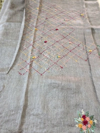 Pure Handloom Silk Lenin With Hand Work  - Tobacco Brown, VZ