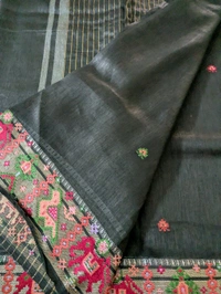 Designer Silk Lenin Paithani Inspired  - Black, VZ