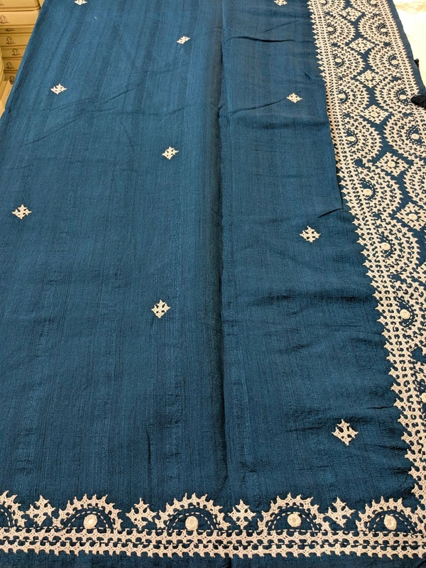 Designer Tusser With Hand Work  - Dark Blue, VZ