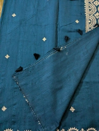 Designer Tusser With Hand Work  - Dark Blue, VZ