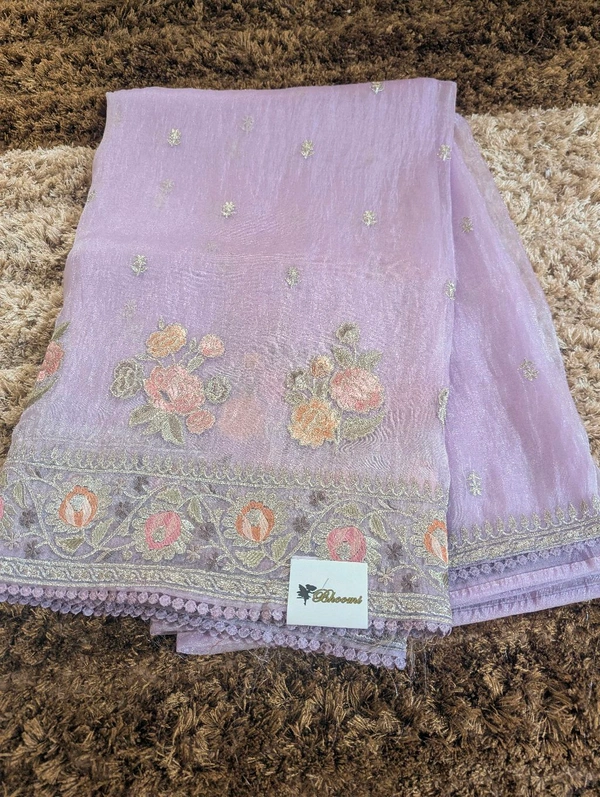 Soft Kora Tissue Embroidery  - Blue Chalk, VZ