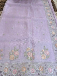 Soft Kora Tissue Embroidery  - Blue Chalk, VZ