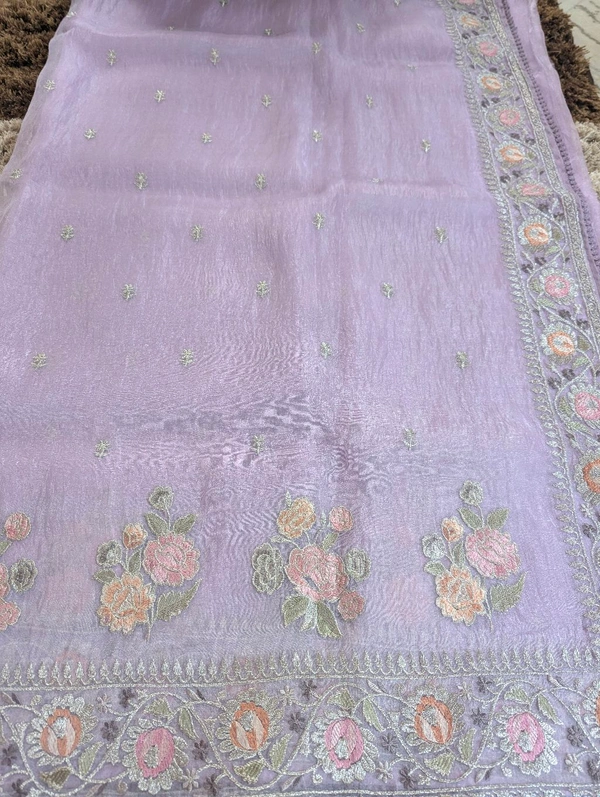 Soft Kora Tissue Embroidery  - Blue Chalk, VZ