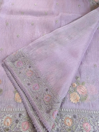 Soft Kora Tissue Embroidery  - Blue Chalk, VZ