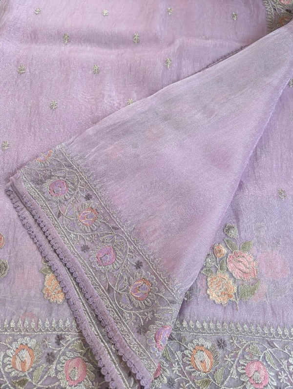 Soft Kora Tissue Embroidery  - Blue Chalk, VZ